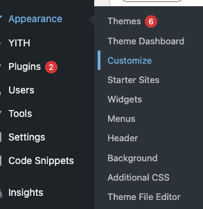 WordPress appearance and customise section